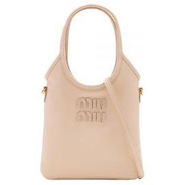 Miu Miu Bolsa de mão em couro Ivy com logotipo bordado Powder Pink