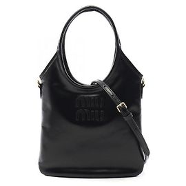 Miu Miu Bolsa de mão Ivy em couro com logotipo bordado Preto
