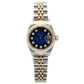 Rolex Datejust Damen-Kombinationsuhr mit original blauem Ombre-Zifferblatt und Diamanten