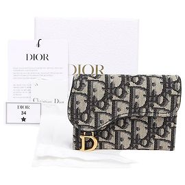 Dior Tarjetero Saddle con bolsillos acordeón en jacquard Oblique Azul