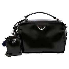 Prada Bolsa de Ombro em Couro Escovado Preto