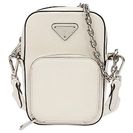 Prada Double Mini Bag in Pelle Saffiano con Logo Triangle Bianco