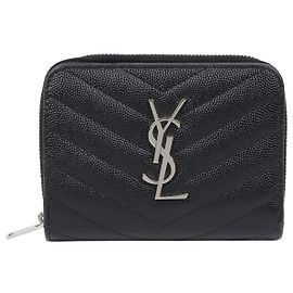 Saint Laurent Portafoglio compatto con zip Grand Poudre in pelle Navy