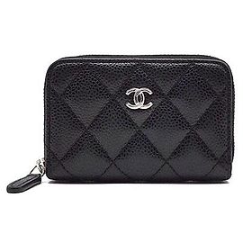 Chanel Kartenetui aus Caviar Leder Schwarz
