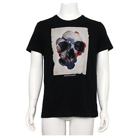 Alexander Mcqueen Camiseta de manga corta de algodón negra con estampado de calavera