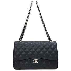 Chanel Serie di borse a tracolla Classic Caviar Large Black Silver-Tone