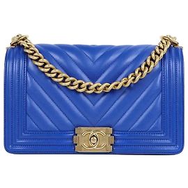 Chanel Sac Boy Chevron Medium Blue Gold