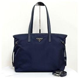 Prada Sac Shopper en Nylon avec Logo Triangle Sac à Épaule Navy