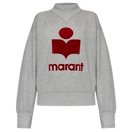 Isabel Marant MOBY Samt-Sweatshirt mit Logo Grey Red GYRD