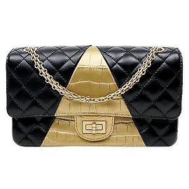Chanel Bolsa de Ombro com Corrente e Aba em Dois Tons Black Gold