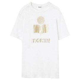 Isabel Marant Leinen T-Shirt Weiß Hellgold