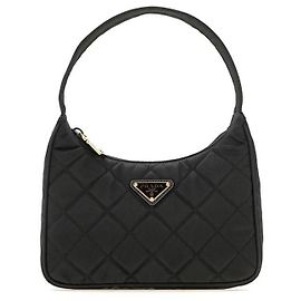 Prada Sac Hobo matelassé en nylon avec logo triangle Noir