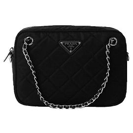Prada Borsa a tracolla in nylon Tessuto con logo triangolare Nero