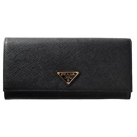 Prada Portamonete Saffiano con logo triangolare Nero