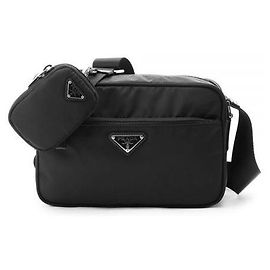 Prada Borsa a tracolla in nylon con logo triangolare Nero