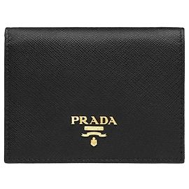 Prada Portamonete Saffiano con logo dorato Nero