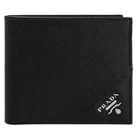 Prada Saffiano Metal Logo Compact Wallet Black QME