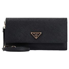 Prada Mini borsa a tracolla in Saffiano con logo triangolare Nero