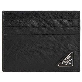 Prada Portacarte in pelle Saffiano con logo triangolare Nero QHH