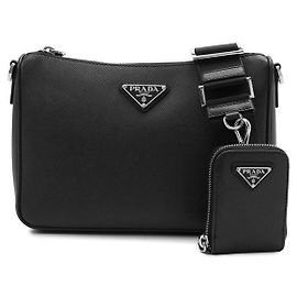 Prada Borsa a tracolla Saffiano con logo triangolare Nero