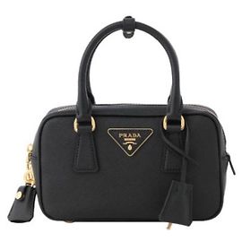 Prada Black Saffiano Triangle Logo Tote Shoulder Bag