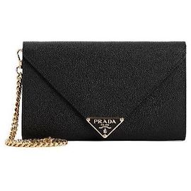 Prada Borsa a tracolla Saffiano con logo triangolare e catena Nero