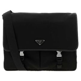 Prada Borsa a tracolla in nylon con logo triangolare Nero