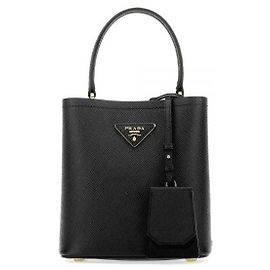 Prada Saffiano Double Small Bucket Bag Schwarz