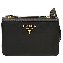 Prada Borsa crossbody Saffiano a doppia zip Nera