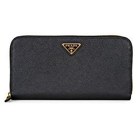 Prada Langes Portemonnaie aus Saffiano-Leder mit Dreieckslogo schwarz