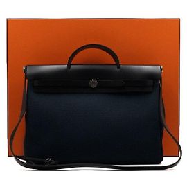 Hermès Borsa Tote e Messenger in tela Blue Ocean Noir con dettagli Hunter Hardware