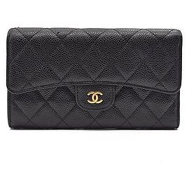 Portafoglio lungo Chanel Caviar in pelle nera