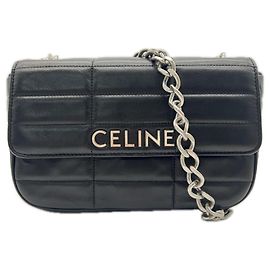 Céline Borsa a tracolla Celine Monochrome in pelle di vitello nera con catena
