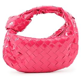 Borsa a mano Bottega Veneta Mini Jodie in pelle verniciata Intrecciato rosa