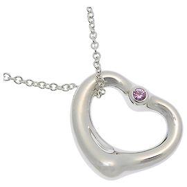 Tiffany & Co. Elsa Peretti Open Heart Anhänger aus Sterlingsilber mit rosa Saphir 16mm