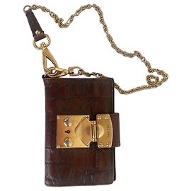 Miu Miu Portafoglio in Pelle Effetto Coccodrillo Marrone con Catena