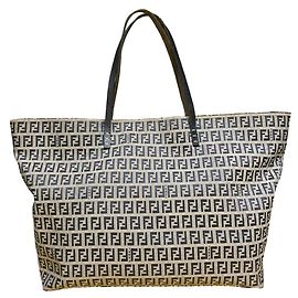 Fendi Zucca Große Shopper-Tasche aus beschichtetem Canvas und Leder