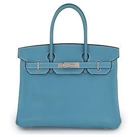 Hermès Borsa Hermes Birkin 30 Blue Jean in pelle Epsom
