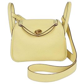 Hermès Hermes Jaune Poussin Clemence Mini Lindy