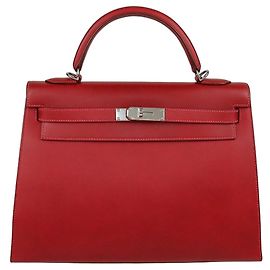 Hermès Sac Kelly Sellier 32 Hermes Rouge Vif Tadelakt Palladium Hardware