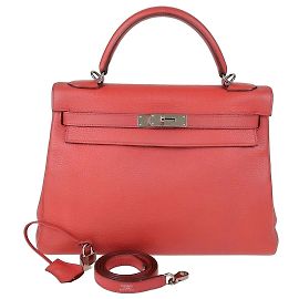 Hermès Borsa Hermes Kelly Returne 32 in pelle Clemence rossa con hardware in palladio