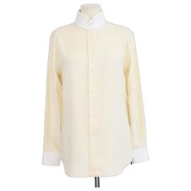Camisa Thea Loro Piana de manga larga y cuello Dylan en seda Lemon Chiffon