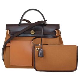 Hermès Borsa Herbag Zip Pocket 31 Hermes Fauve / Fauve / Ébène in Canvas e pelle Hunter