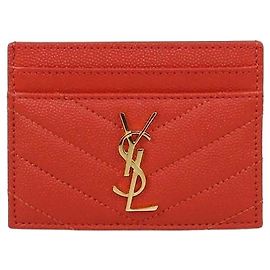 Tarjetero Saint Laurent de piel acolchada roja Cassandre