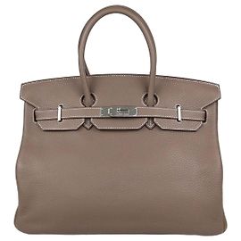 Hermès Borsa Birkin 35 in pelle Clemence Etoupe con hardware Palladium Hermes
