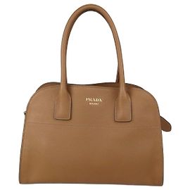Borsa satchel aperta in pelle marrone Prada