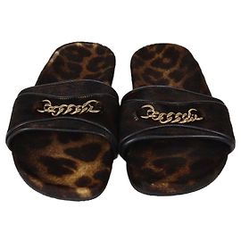 Slides de corrente em pelo de bezerro com estampa de leopardo castanho/preto Tom Ford