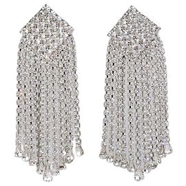Pendientes de clip Alessandra Rich Silver Tone Square Crystal Cascade Drop