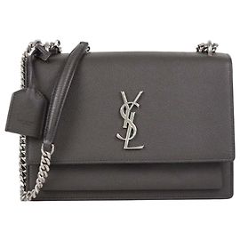 Bolsa de ombro média Sunset em couro cinza Saint Laurent