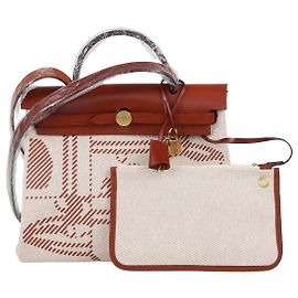 Hermès Borsa Hermes Herbag Zip 31 Brides De Gala in tela Cuivre/Ecru/Beige e pelle Vache Hunter